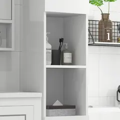 kleankin Freestanding Bathroom Cabinet, High Gloss Storage Cabinet with Doors and Adjustable Shelves, 30 x 30 x 181.5 cm, White - 7