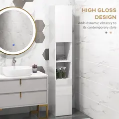 kleankin Freestanding Bathroom Cabinet, High Gloss Storage Cabinet with Doors and Adjustable Shelves, 30 x 30 x 181.5 cm, White - 4