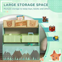 ZONEKIZ Kids Storage Unit, Toy Storage Organiser, with Six Fabric Bins, for Bedrooms, Playrooms, Nurseries - Green - 4