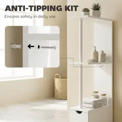 HOMCOM Slim Bathroom Storage Cabinet with Drawers, Tall Bathroom Cupboard with 2-Tier Shelf, White - 9