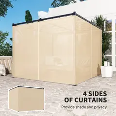 Outsunny 3 x 3(m) Retractable Pergola, Garden Gazebo Shelter with Curtains, for Grill, Patio, Deck, Beige - 5