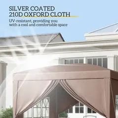 Outsunny 3 x 3 m Pop Up Gazebo, Wedding Party Canopy Tent Marquee with Carry Bag and Windows, Coffee - 5