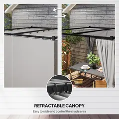 Outsunny 3 x 3m Moving Canopy Metal Pergola, with Curtains - Grey - 4