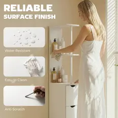 HOMCOM Slim Bathroom Storage Cabinet with Drawers, Tall Bathroom Cupboard with 2-Tier Shelf, White - 6
