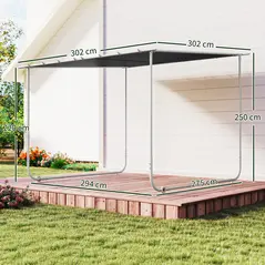 Outsunny 3 x 3(m) Mobile Pergola Kit, Portable Garden Gazebo with Wheels, Sandbags, Steel Frame, UV-Resistant - 4