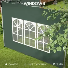 Outsunny Gazebo Side Panels, Sides Replacement with Window for 3x3(m) or 3x4m Pop Up Gazebo, 2 Pack, Green - 6