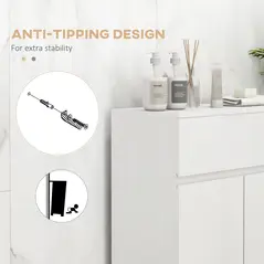 kleankin Freestanding Bathroom Cabinet, High Gloss Storage Cabinet with Doors and Adjustable Shelf, 60 x 30 x 80 cm, White - 6