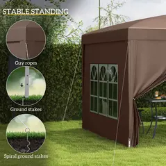Outsunny 3 x 3 m Pop Up Gazebo, Wedding Party Canopy Tent Marquee with Carry Bag and Windows, Coffee - 6