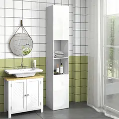 kleankin Multi-Storage Slim Bathroom Cabinet - High Gloss White - 2