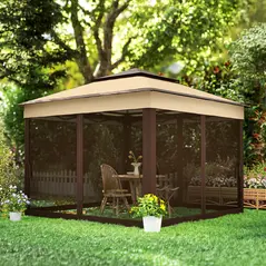 Outsunny 3 x 3(m) Pop Up Gazebo, Height Adjustable Instant Event Shelter with Netting and Carrying Bag, Beige - 9