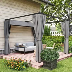 Outsunny 3 x 3m Moving Canopy Metal Pergola, with Curtains - Grey - 7