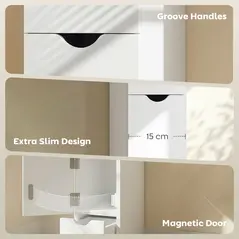 HOMCOM Slim Bathroom Storage Cabinet with Drawers, Tall Bathroom Cupboard with 2-Tier Shelf, White - 7