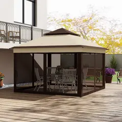 Outsunny 3 x 3(m) Pop Up Gazebo, Height Adjustable Instant Event Shelter with Netting and Carrying Bag, Beige - 2