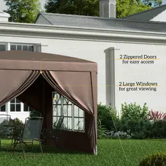 Outsunny 3 x 3 m Pop Up Gazebo, Wedding Party Canopy Tent Marquee with Carry Bag and Windows, Coffee - 7
