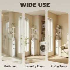 HOMCOM Slim Bathroom Storage Cabinet with Drawers, Tall Bathroom Cupboard with 2-Tier Shelf, White - 8
