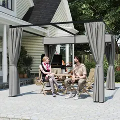Outsunny 3 x 3m Moving Canopy Metal Pergola, with Curtains - Grey - 8