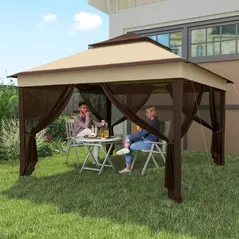 Outsunny 3 x 3(m) Pop Up Gazebo, Height Adjustable Instant Event Shelter with Netting and Carrying Bag, Beige - 8