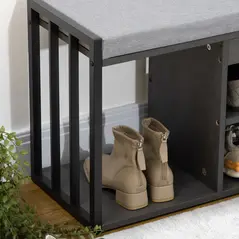 HOMCOM Shoe Storage with Seat, Upholstered Entryway Bench, Shoe Bench with 3 Open Shelves for Hallway, Grey - 7