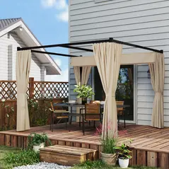 Outsunny 3 x 3(m) Retractable Pergola, Garden Gazebo Shelter with Curtains, for Grill, Patio, Deck, Beige - 7