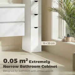 HOMCOM Slim Bathroom Storage Cabinet with Drawers, Tall Bathroom Cupboard with 2-Tier Shelf, White - 4