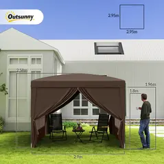 Outsunny 3 x 3 m Pop Up Gazebo, Wedding Party Canopy Tent Marquee with Carry Bag and Windows, Coffee - 3