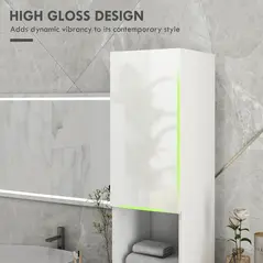 kleankin Multi-Storage Slim Bathroom Cabinet - High Gloss White - 4