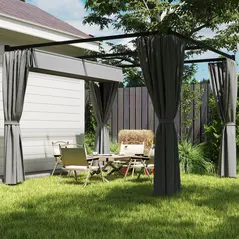 Outsunny 3 x 3m Moving Canopy Metal Pergola, with Curtains - Grey - 9
