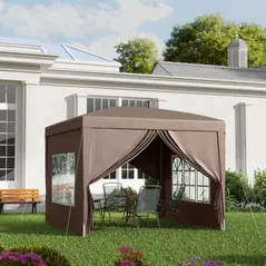 Outsunny 3 x 3 m Pop Up Gazebo, Wedding Party Canopy Tent Marquee with Carry Bag and Windows, Coffee - 2