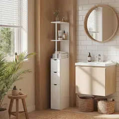 HOMCOM Slim Bathroom Storage Cabinet with Drawers, Tall Bathroom Cupboard with 2-Tier Shelf, White - 2