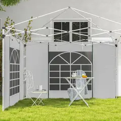 Outsunny Gazebo Side Panels, 2 Pack Sides Replacement, for 3x3(m) or 3x6m Pop Up Gazebo, with Windows and Doors, White - 2