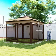 Outsunny 3 x 3(m) Pop Up Gazebo, Height Adjustable Instant Event Shelter with Netting and Carrying Bag, Beige - 3