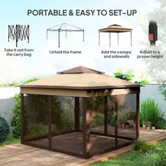 Outsunny 3 x 3(m) Pop Up Gazebo, Height Adjustable Instant Event Shelter with Netting and Carrying Bag, Beige - 4