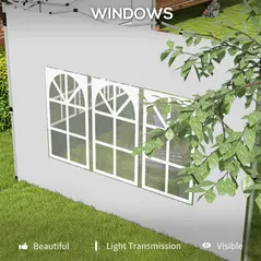 Outsunny Gazebo Side Panels, Sides Replacement with Window for 3x3(m) or 3x4m Pop Up Gazebo, 2 Pack, White - 6