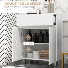 kleankin Freestanding Bathroom Cabinet, High Gloss Storage Cabinet with Doors and Adjustable Shelf, 60 x 30 x 80 cm, White - 5