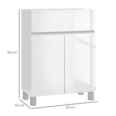 kleankin Freestanding Bathroom Cabinet, High Gloss Storage Cabinet with Doors and Adjustable Shelf, 60 x 30 x 80 cm, White - 3