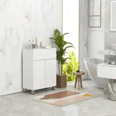 kleankin Freestanding Bathroom Cabinet, High Gloss Storage Cabinet with Doors and Adjustable Shelf, 60 x 30 x 80 cm, White - 2