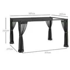 Outsunny 3 x 4m Aluminium Frame Pergola, with Retractable Roof - Dark Grey - 3