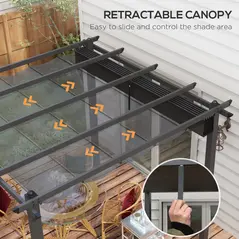 Outsunny 3 x 3m Aluminium Pergola, with Retractable Roof - Dark Grey - 4