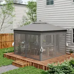 Outsunny 3.36 x 3.36m Pop Up Gazebo Party Tent with Solar-Powered LED Lights, Adjustable Event Shelter with Netting, Grey - 9