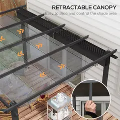 Outsunny 3 x 4m Aluminium Pergola, with Retractable Roof - Dark Grey - 4