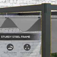 Outsunny 3 x 4m Lean To Steel Pergola, with Moving Fabric Canopy - Dark Grey - 7
