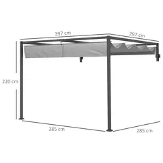 Outsunny 3 x 4m Lean To Steel Pergola, with Moving Fabric Canopy - Dark Grey - 3