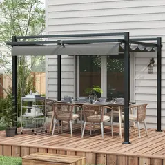 Outsunny 3 x 3(m) Retractable Pergola, Garden Gazebo Shelter with Aluminium Frame, for Grill, Patio, Deck, Dark Grey - 2