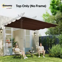 Outsunny Pergola Cover Roof, 2.86 x 2.45 m Retractable Sun Shade Top for 3 x 2m Pergola Frame, UV30+ Protected, Coffee - 7