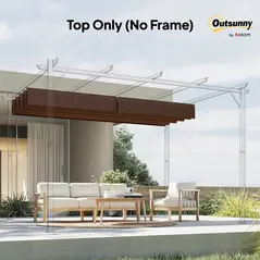 Outsunny Pergola Cover Roof, 2.86 x 2.45 m Retractable Sun Shade Top for 3 x 2m Pergola Frame, UV30+ Protected, Coffee - 9