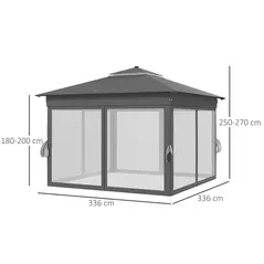 Outsunny 3.36 x 3.36m Pop Up Gazebo Party Tent with Solar-Powered LED Lights, Adjustable Event Shelter with Netting, Grey - 4