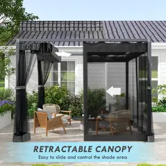 Outsunny 3 x 3m Aluminium Frame Pergola, with Retractable Roof - Dark Grey - 4