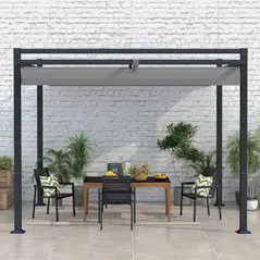 Outsunny 3 x 3(m) Retractable Pergola, Garden Gazebo Shelter with Aluminium Frame, for Grill, Patio, Deck, Dark Grey - 8