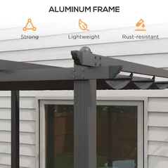 Outsunny 3 x 3m Aluminium Pergola, with Retractable Roof - Dark Grey - 7