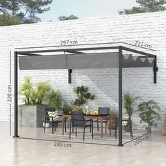 Outsunny 2 x 3(m) Lean To Steel Pergola, with Moving Fabric Canopy - Dark Grey - 3